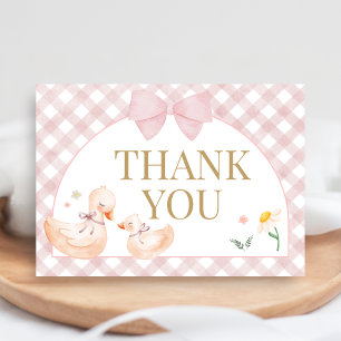Carte De Remerciements Fête de bébé Silly Goose à carreaux roses