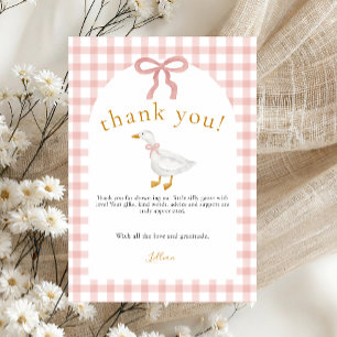 Carte De Remerciements Fête de bébé Silly Goose Rose Gingham