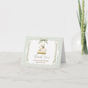 Carte De Remerciements Fête de bébé Silly Goose Vert Sauge Neutre Pliée