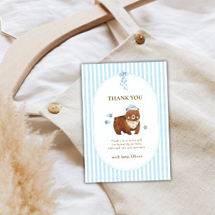 Carte De Remerciements Fête de bébé Strip Rayé Bleu Prépa On Attend Bébé