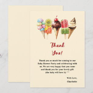 Carte De Remerciements Fête de Bébé Sucrée Glace Colorée Aquarelle