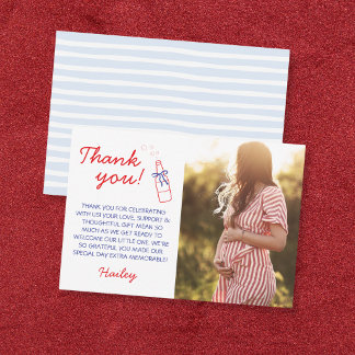Carte De Remerciements Fête de bébé thème soda Ready to Pop Rouge & Bleu