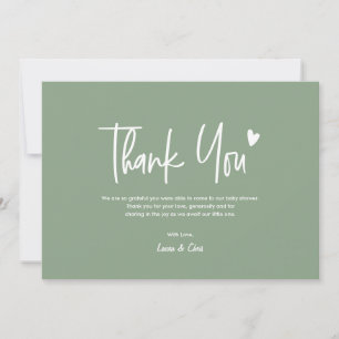 Carte De Remerciements Fête de bébé Vert Sauge Cœur Genre Neutre