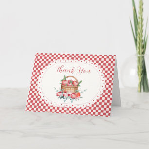 Carte De Remerciements Fête de bébé Vichy Rouge Récolte Pommes Chéries