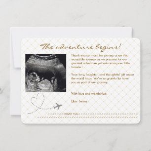 Carte De Remerciements Fête de Bébé Voyage Passeport Globe Doré