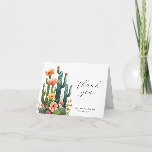 Carte De Remerciements Fête de Cactus Floral pour Mariage (Devant)