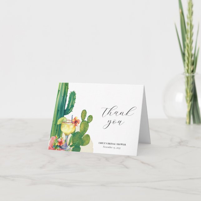 Carte De Remerciements Fête de cactus floral Shower de mariage (Devant)
