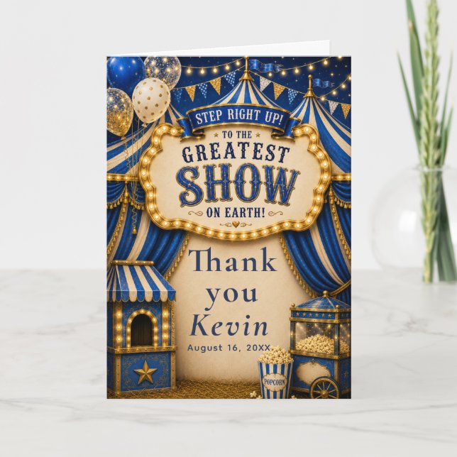 Carte De Remerciements Fête de cirque bleu (Devant)