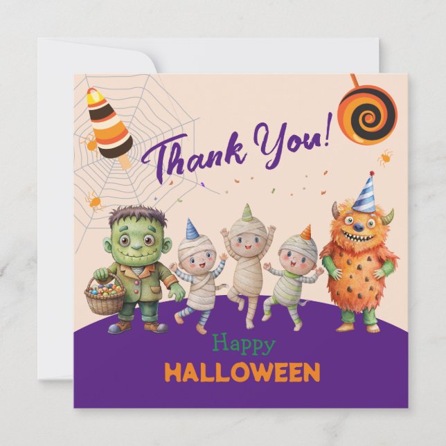 Carte De Remerciements Fête de costume d'Halloween Monstres danse amusant (Devant)