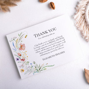 Carte De Remerciements Fête de douche de mariée Bohème Champêtre de Fleur