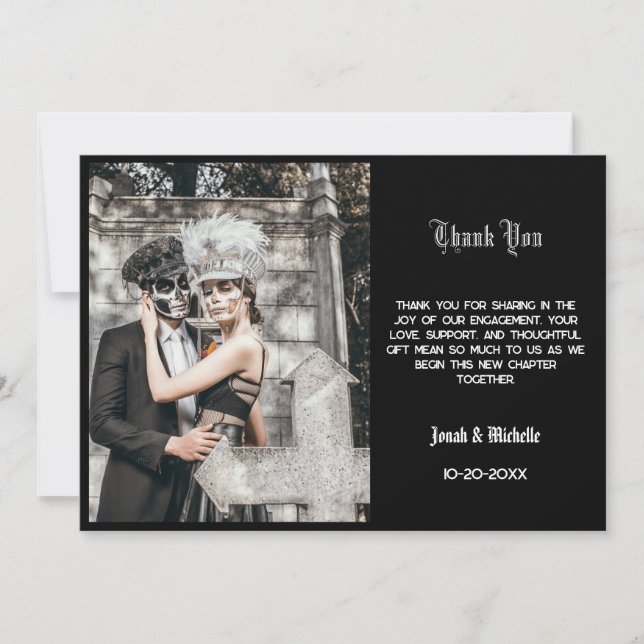 Carte De Remerciements Fête de fiançailles Black Dia De Los Muertos (Devant)