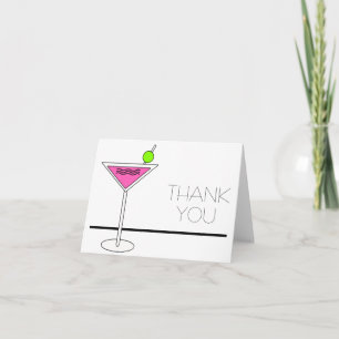Carte De Remerciements Fête de Fiançailles Cocktail Martini Rose