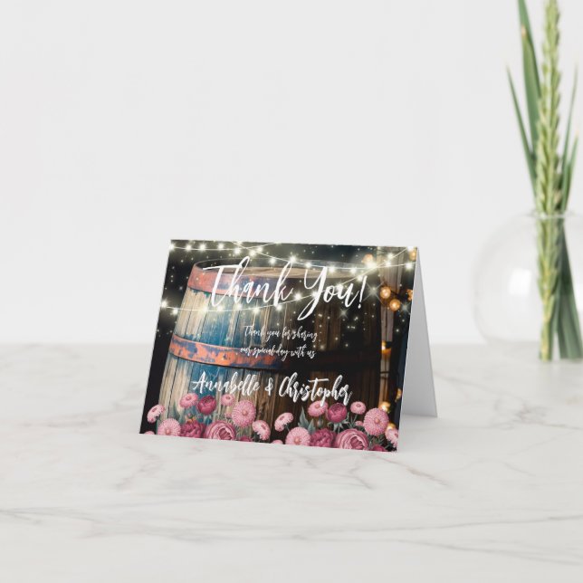 Carte De Remerciements Fête de fiançailles en plein air dans un tonneau d (Devant)