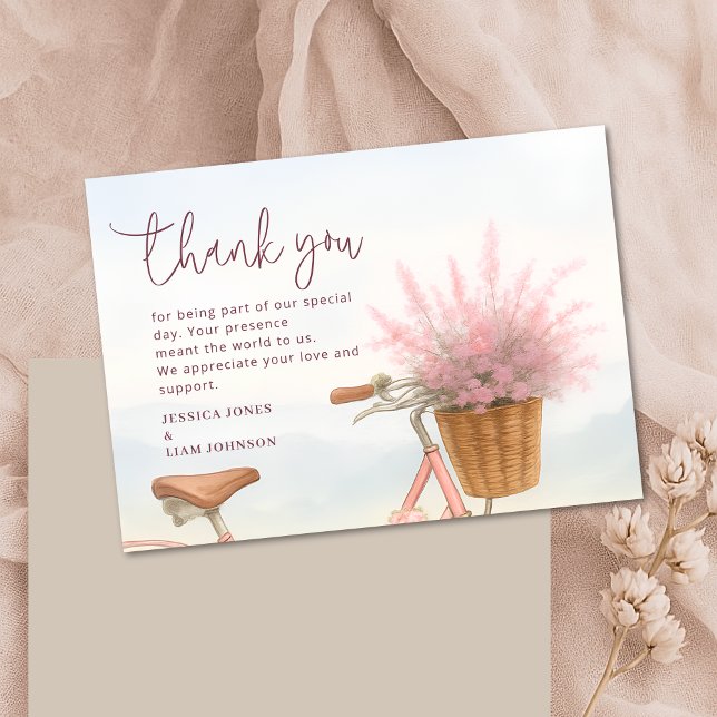 Carte De Remerciements Fête de fiançailles vélo vintage floral aquarelle (Watercolor Floral Vintage Bicycle Engagement Party Thank You Card)