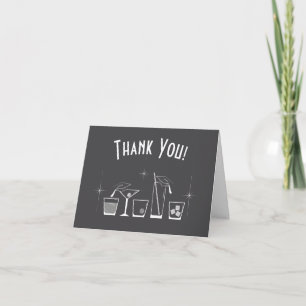 Carte De Remerciements Fête de fin d'études Casquette et Cocktail Grise