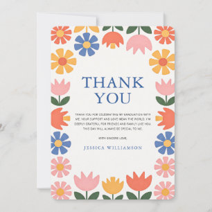 Carte De Remerciements Fête de fin d'études Florale Rétro Moderne pour di