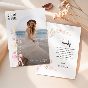 Carte De Remerciements Fête de fin d'études Ruban Rose Photo de Fleur Sau