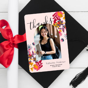 Carte De Remerciements Fête de graduation de la photo florale Arch rose m