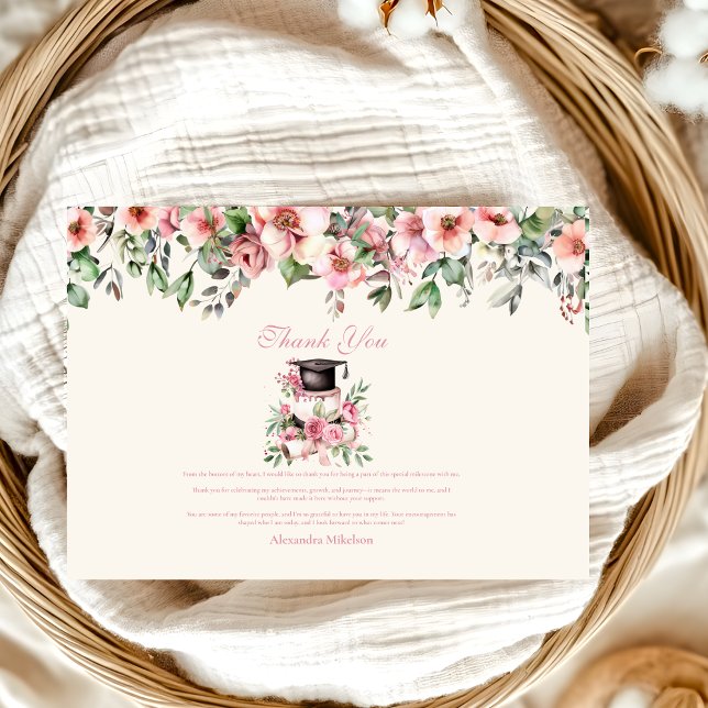 Carte De Remerciements Fête de graduation Florale rose (Créateur téléchargé)
