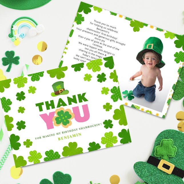 Carte De Remerciements Fête de la Saint-Patrick 1er anniversaire Trèfle P (Créateur téléchargé)