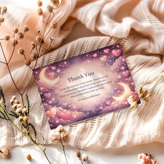 Carte De Remerciements Fête de la Saint-Valentin Cœurs de Lune Céleste (Créateur téléchargé)