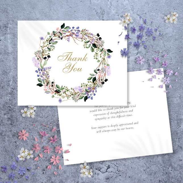 Carte De Remerciements Fête De La Vie Des Funérailles Florales De Lavande (Lavender Floral Funeral Celebration Of Life Thank You Card)