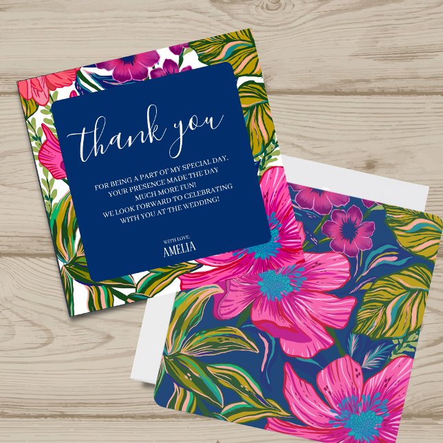 Carte De Remerciements Fête de mariage à l'aquarelle moderne florale rose (Créateur téléchargé)