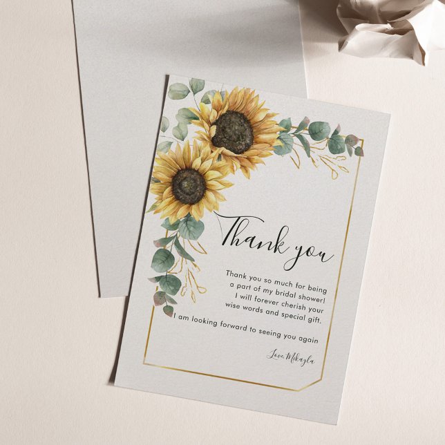 Carte De Remerciements Fête de mariage aquarelle tournesol eucalyptus (Floral Sunflower Eucalyptus Wedding Thank You Card)
