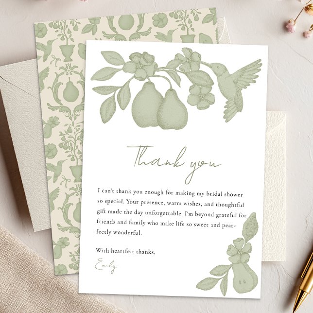 Carte De Remerciements Fête de mariage avec des poires parfaites | Vert s (Thank You Card)