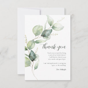 Carte De Remerciements Fête de mariage avec écriture au eucalyptus à l'aq
