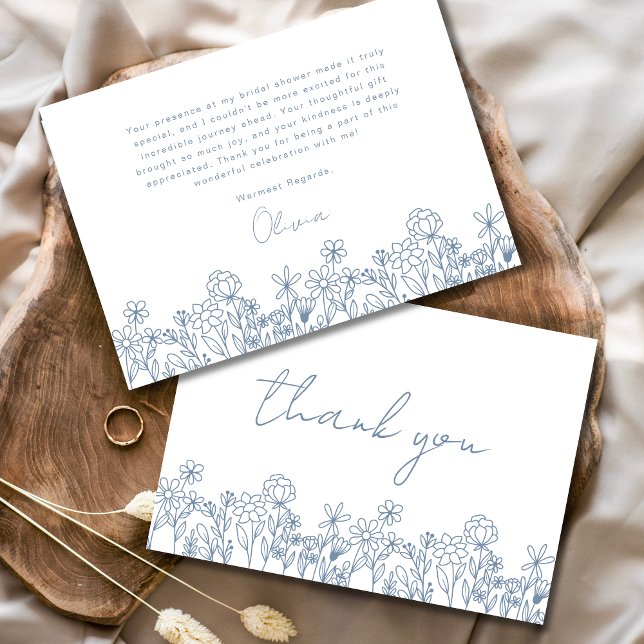 Carte De Remerciements Fête de mariage avec fleurs sauvages bleu poussiér (Créateur téléchargé)