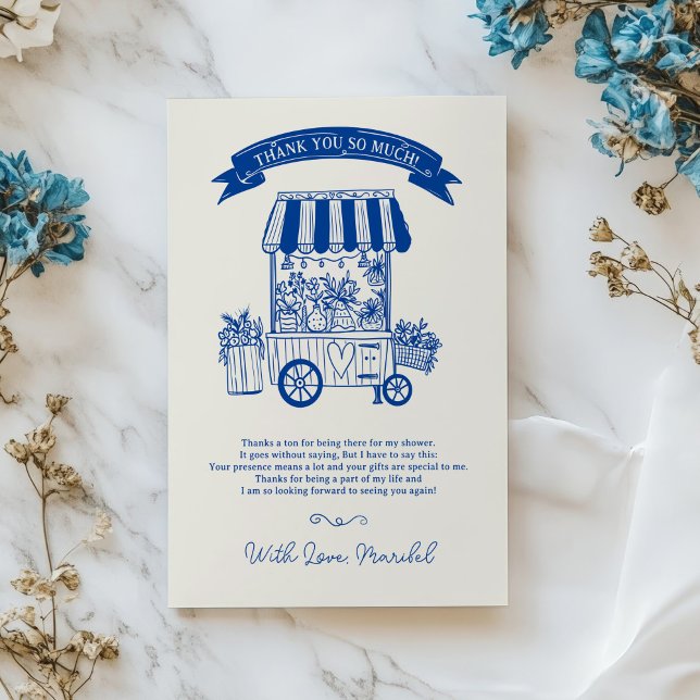 Carte De Remerciements Fête de mariage avec gribouillis floraux hors marc (Off the market floral scribbles bridal shower thank you card)