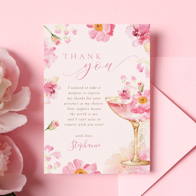 Carte De Remerciements Fête de mariage avec Prosecco aux Pétales Roses (Créateur téléchargé)