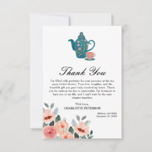 Carte De Remerciements Fête de mariage avec thème floral aquarelle et thé