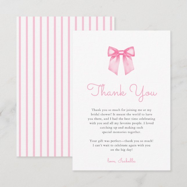 Carte De Remerciements Fête de Mariage avec un Ruban Rose Élégant (Devant / Derrière)