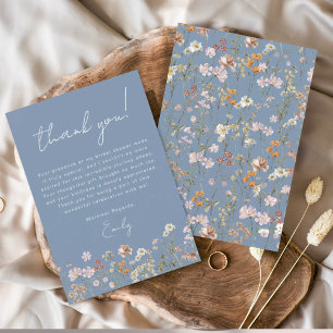 Carte De Remerciements Fête de mariage bohème de fleur sauvage bleu pouss