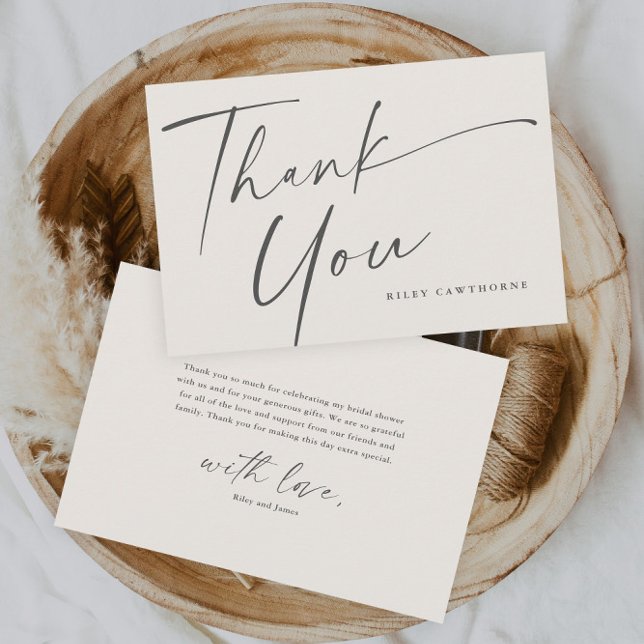 Carte De Remerciements Fête de mariage bohème écriture moderne (Elegant neutral boho bridal shower thank you cards.)