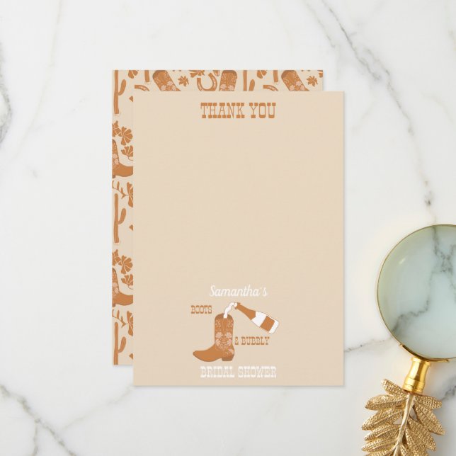 Carte De Remerciements Fête de mariage champêtre Boots Bubbly Rustique We (Devant/Arrière en situation)