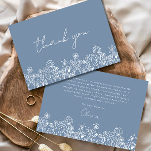 Carte De Remerciements Fête de Mariage Champêtre Fleur Sauvage Bleu Pouss