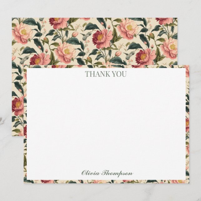 Carte De Remerciements Fête de mariage champêtre personnalisée Fleur de r (Devant / Derrière)