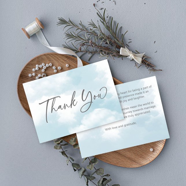 Carte De Remerciements Fête de mariage cloud nine gris pastel nuageux (Cloud nine bridal shower pastel grey clouds thank you card bridal shower thank you card on cloud nin)