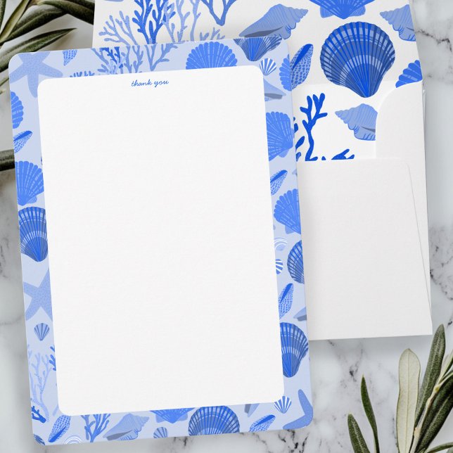 Carte De Remerciements Fête de mariage coquillages Élégante plage bleue P (Seashells Bridal Shower Elegant Blue Beach CUSTOM Thank You Card
)