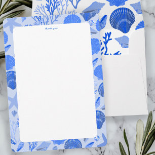 Carte De Remerciements Fête de mariage coquillages Élégante plage bleue S