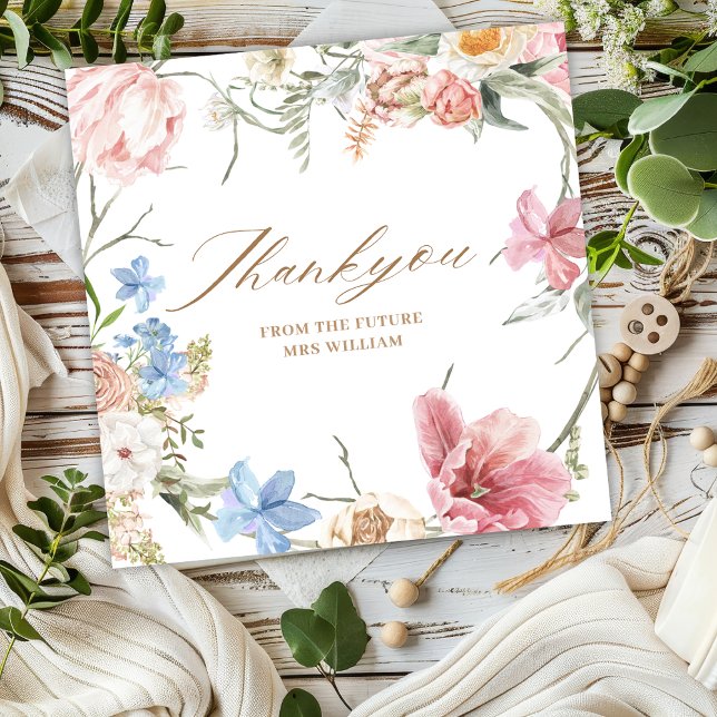 Carte De Remerciements Fête de mariage dans un jardin fleuri pastel avec  (Créateur téléchargé)
