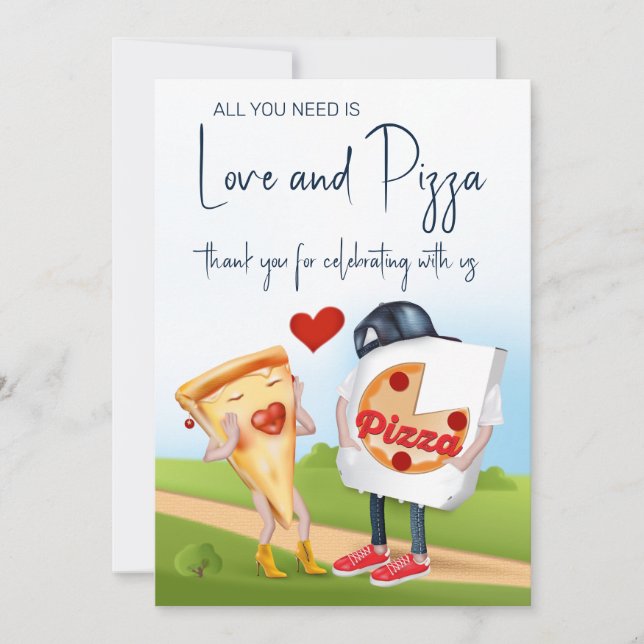 Carte De Remerciements Fête de mariage drôle Pizza (Devant)