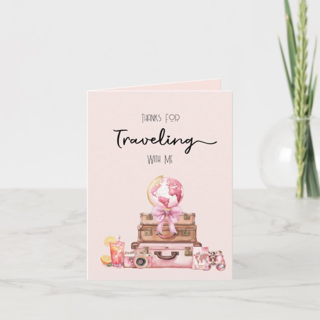 Carte De Remerciements Fête de mariage élégante rose blush en voyage (Devant)