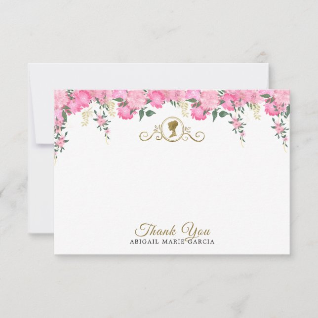 Carte De Remerciements Fête de mariage élégante rose pâle florale victori (Devant)