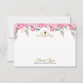 Carte De Remerciements Fête de mariage élégante rose pâle florale victori