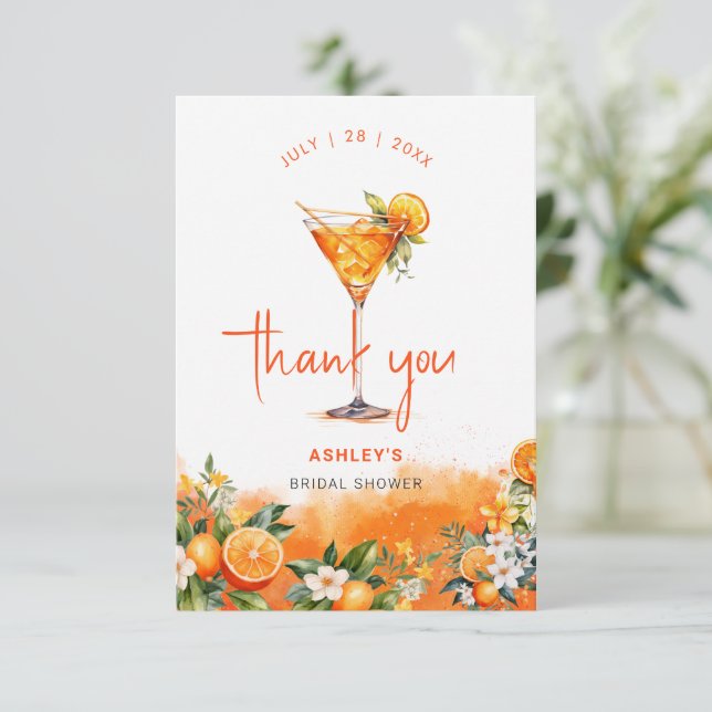 Carte De Remerciements Fête de mariage Fleurs orange aquarelle Spritz (Debout devant)