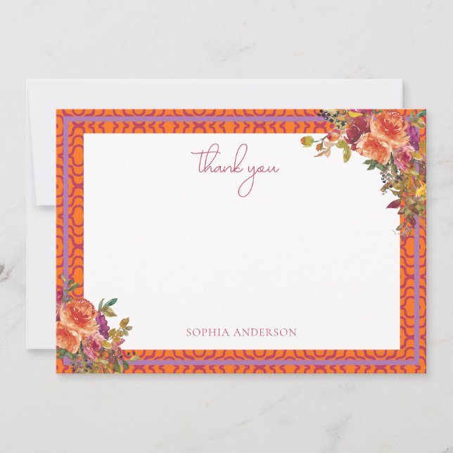 Carte De Remerciements Fête de mariage Floral Aquarelle Fuchsia (Devant)
